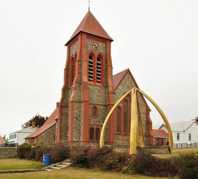 stanley, falkland islands stanley cathedral and the whaleb… stanley, falkland islands stanley cathedral and the whaleb…